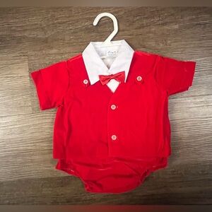 Vintage Babyfair Infant 0-6M Red‎ Velvet Suit With Bowtie 1950S Christmas C13